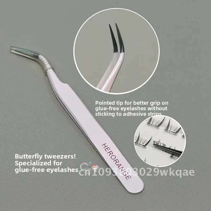 HERORANGE – pincettes à crochet papillon en acier inoxydable, outil d'application de faux cils sans colle, Clip féerique rose