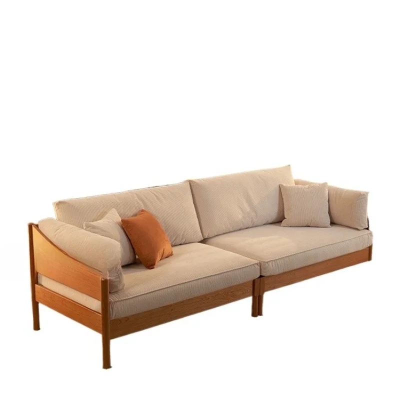 

Japanese log style sofa solid wood corduroy Nordic modern simple sofa