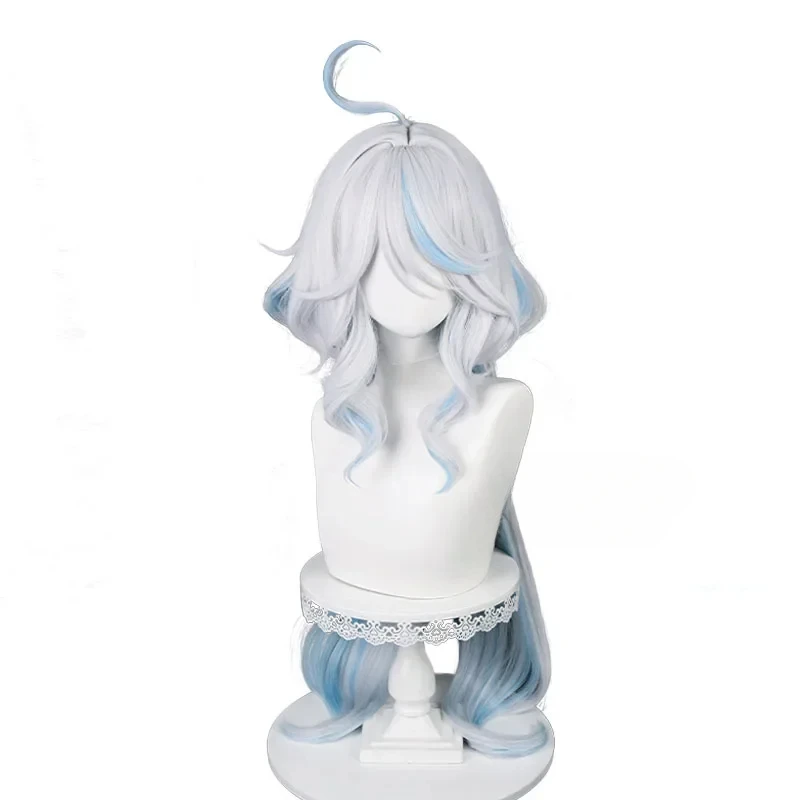 Parrucca cosplay Anime Fontaine Focalors Parrucche lunghe Furina Parrucche da donna ricci bianchi blu Parrucche per capelli resistenti al calore
