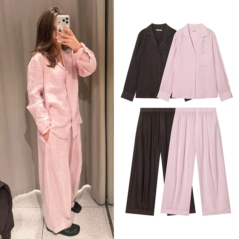 

Spring New Women's Sets 2026 Fashion Pink Simple Elastic Waist Pants Sets Street Chic Comfortable Holiday Spring 2-piece Set