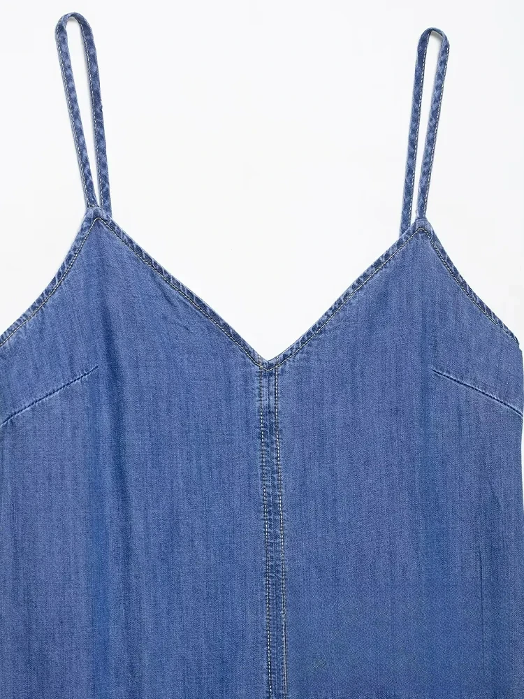 KONDALA Abito lungo sexy chic da donna in denim solido Cami Abito da festa senza maniche Moda 2025 Abito da sera elegante primavera estate
