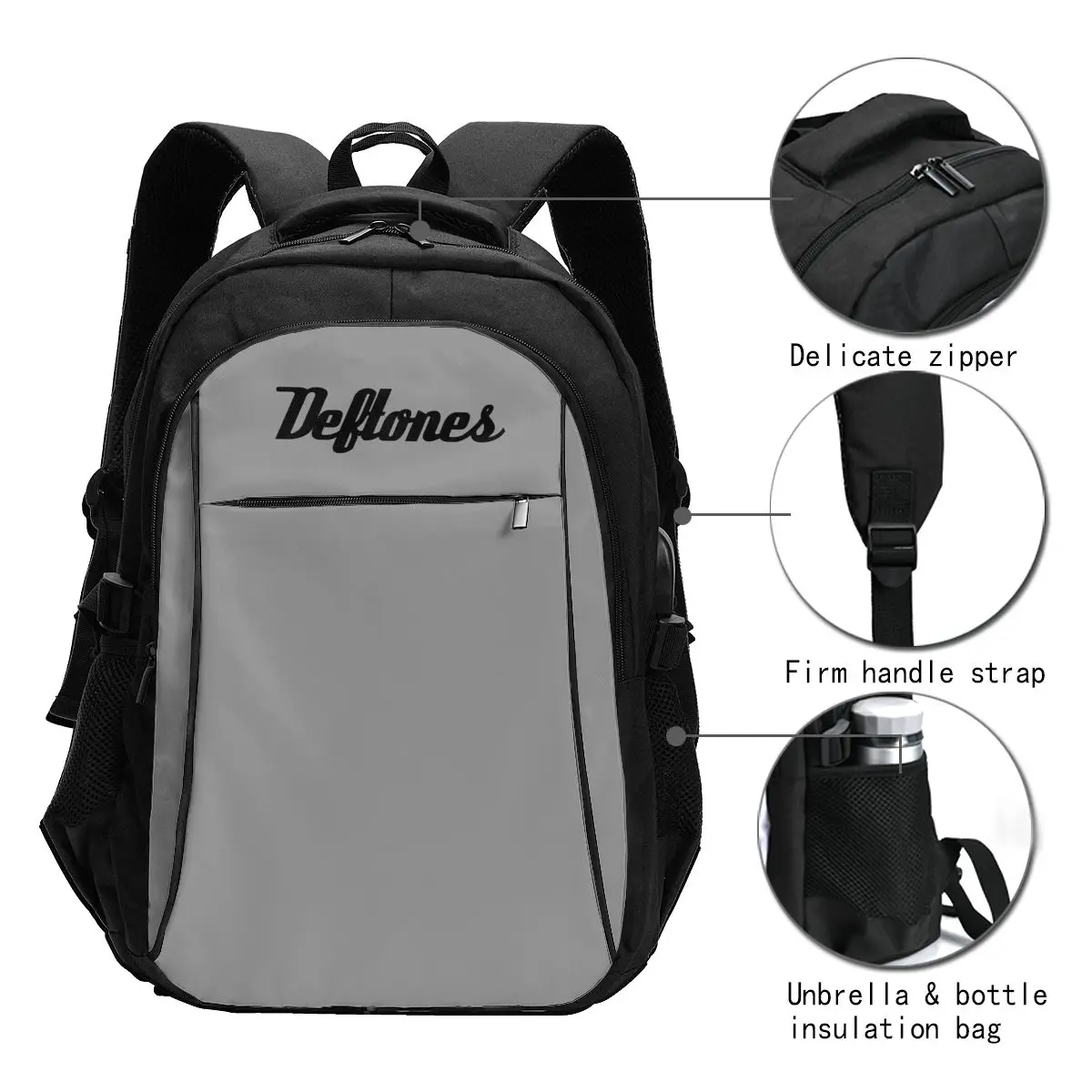 Deftones USB Port Notebook Bags, Moda Tote, Viagem, Caminhadas