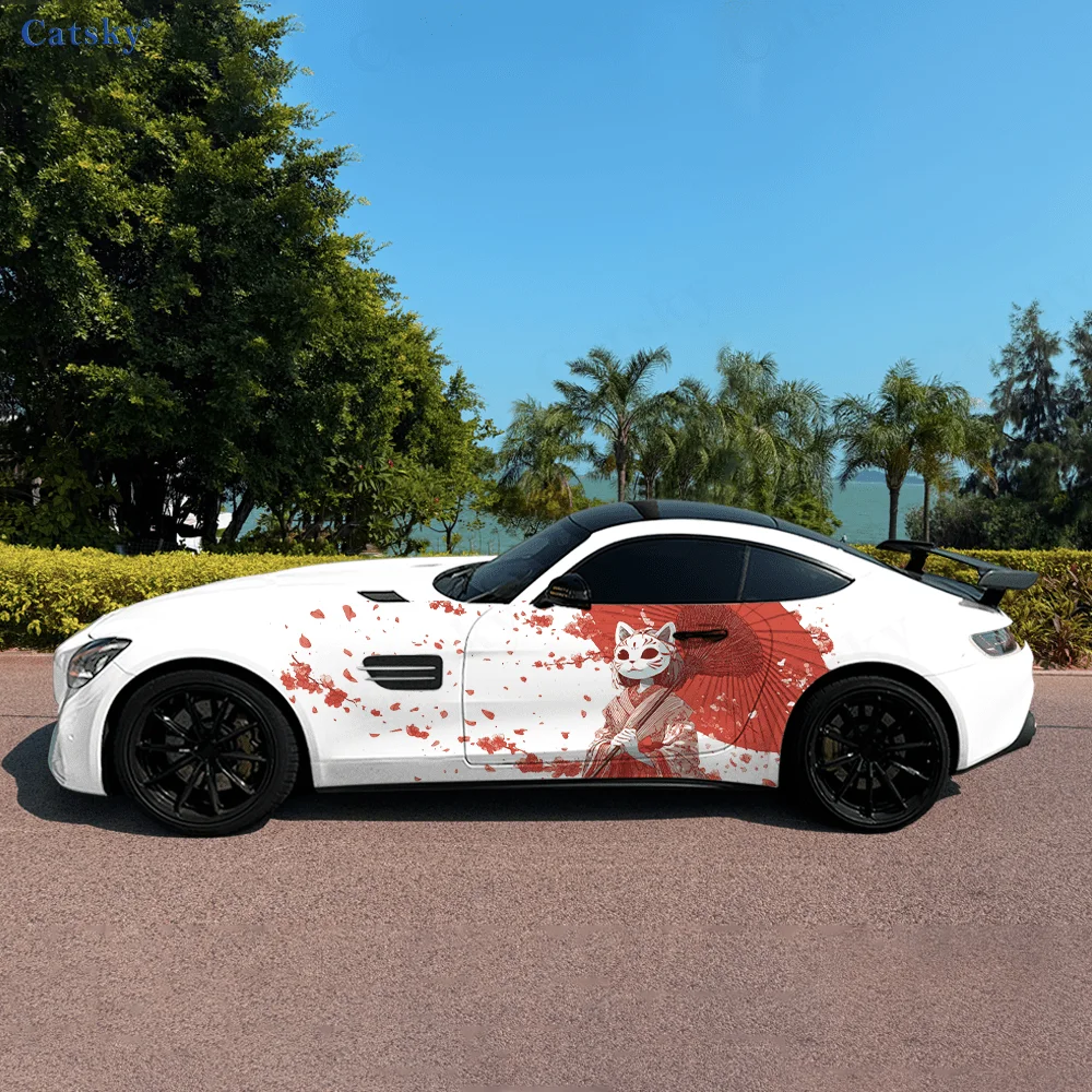 Japanese Woman Red Umbrella Car Vinyl Wraps Decal Self-adhesive PVC Sticker Suitable for Trucks SUV Decor Auto Accessories Gift