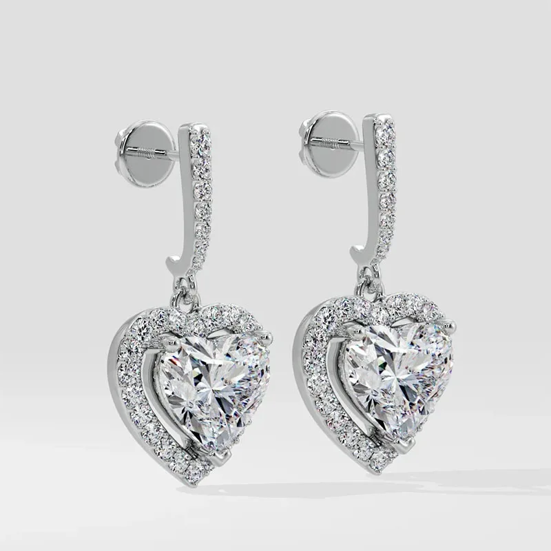 1Ct Each Heart-Cut EF VS-VVS Lab Grown Diamond CVD HPHT IGI Certificate Halo Drop Earrings For Lady In Platinum 950