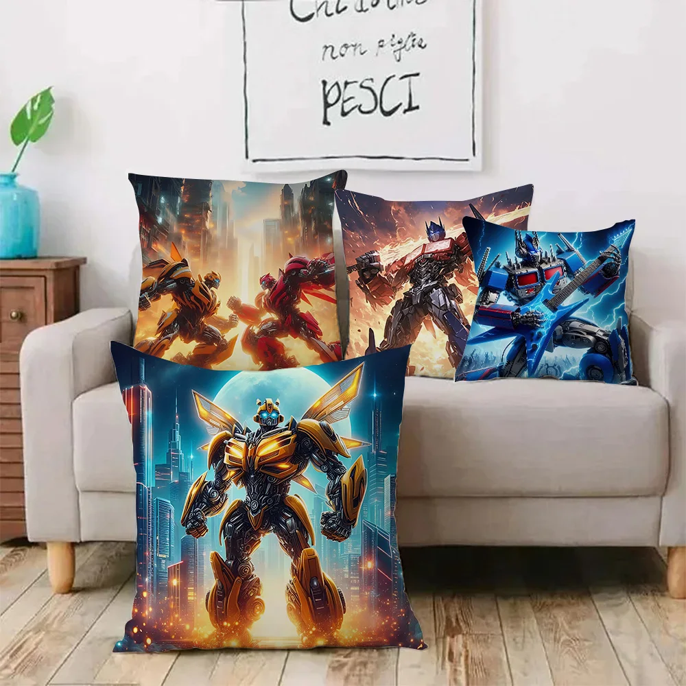 Cartoon Transformers Autobot Pillow Covers Sofa Decorative Home Double-sided Printing Short Plush Cute Cushion Cover