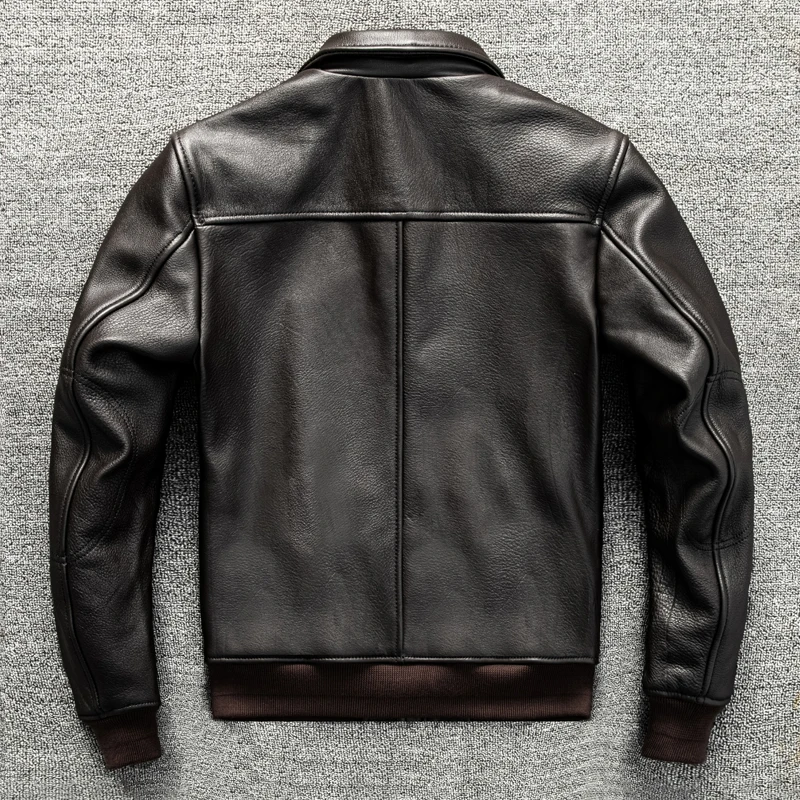 New First Layer Cowhide Leather men's Flight Suit Lapel Short -fit Leather Jacket Winter Coat Trend