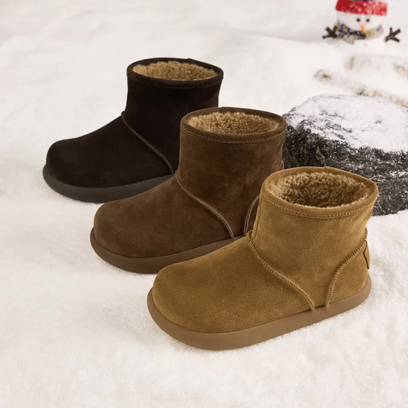 

2025 New Women's Snow Boots Genuine Leather Flat Women Boots Winter Warmth female Cotton Shoes