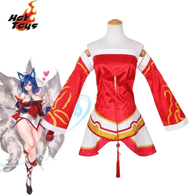 

LOL Game Ahri-Nine-Tailed Fox Wig, Game Costume, Anime, Sexy Red Dress for Women, Christmas, Carnival, ix, Ensemble