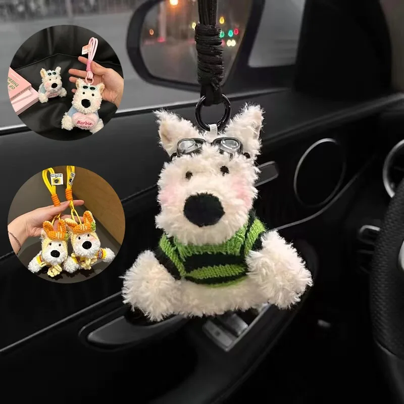 Lindo West Highland White Terrier colgante de felpa bolso encanto dibujos animados garabato cachorro muñeco de peluche llavero regalos adornos de coche