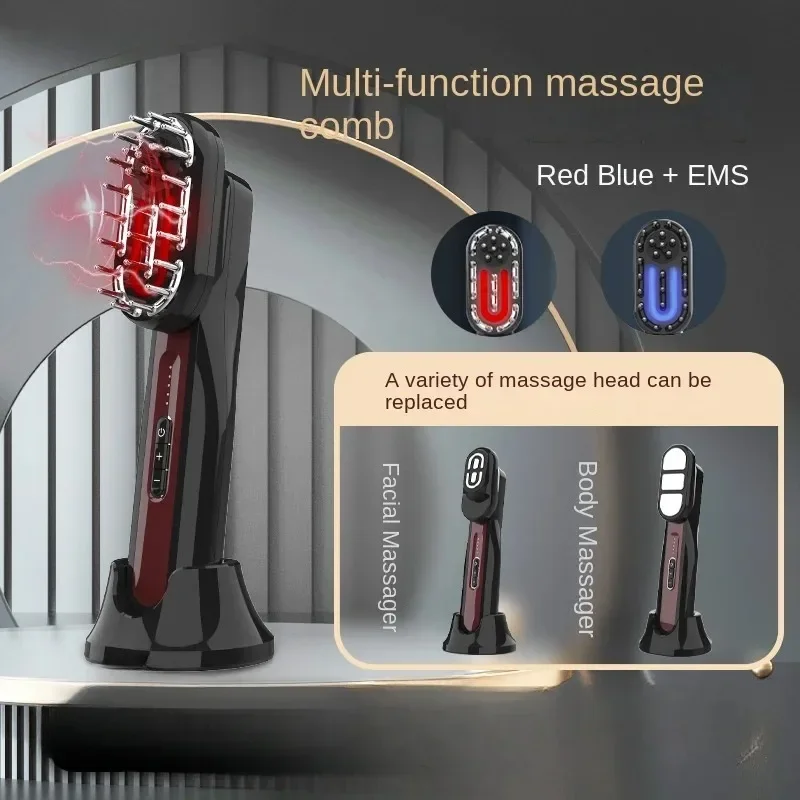 Electric Blue Red Light Micro Current Hair Growth Comb Head Face Body Care Massage Multi Functional All In One Straightener Comb