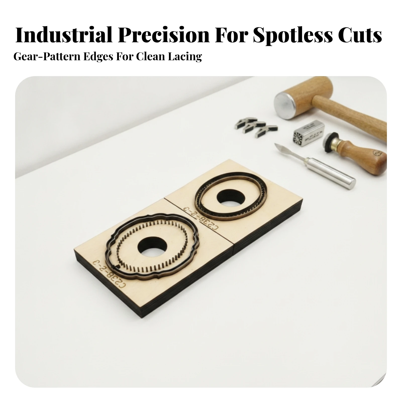 Leather Cutting Die with Solid Wood Base Sturdy Scalloped Oval Leather Punch Die Craft Tool Not Easy to Break Hard