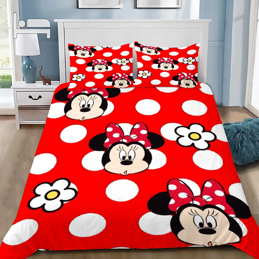 Duvet Cover Pillowcase Bedding Set Cute Minnie Mouse Adult Boy Girl Bedroom Decoration Children Gift Single Double Large Size