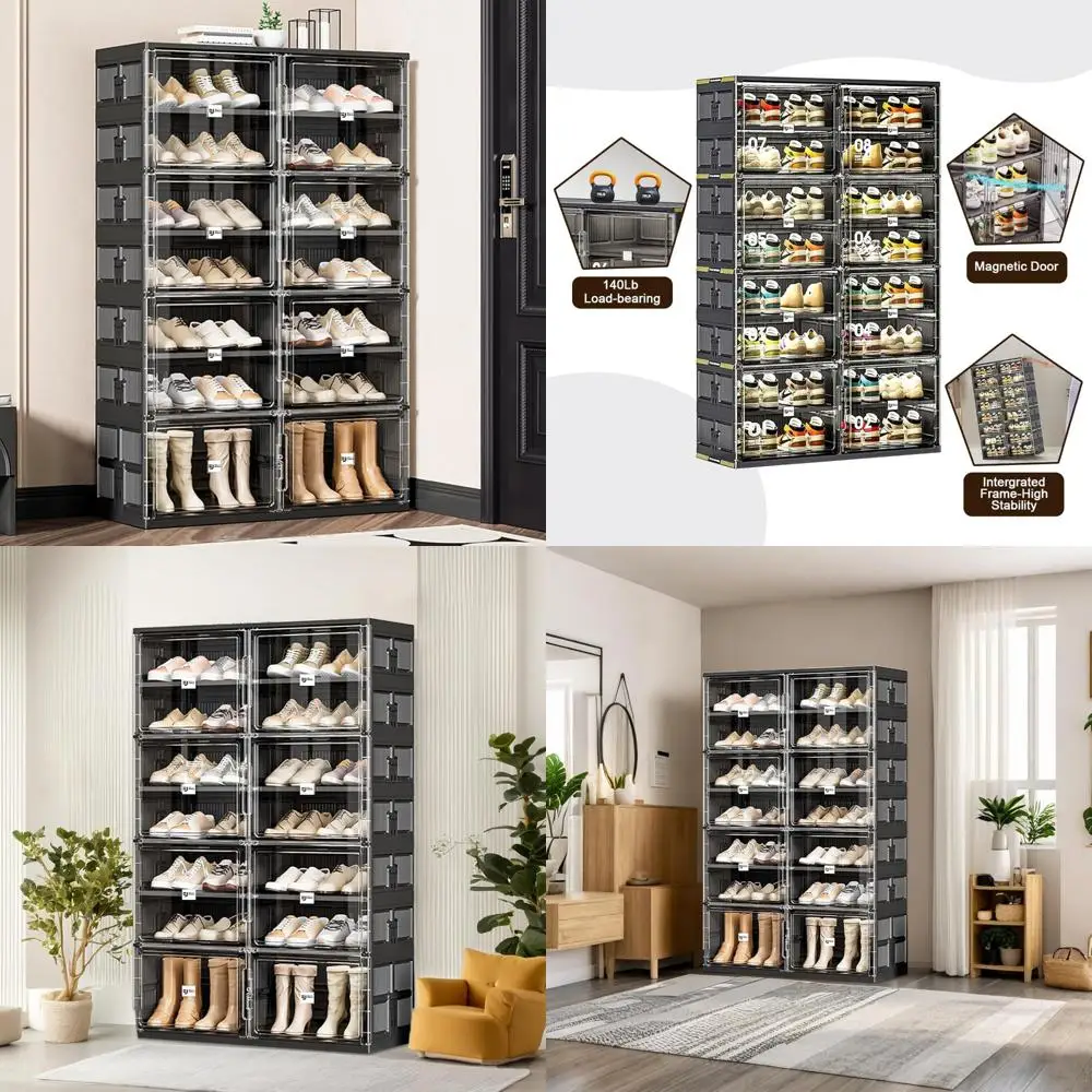 خزانة أحذية محمولة سهلة التجميع بثلاث خطوات مع باب مغناطيسي شفاف لتخزين المدخل