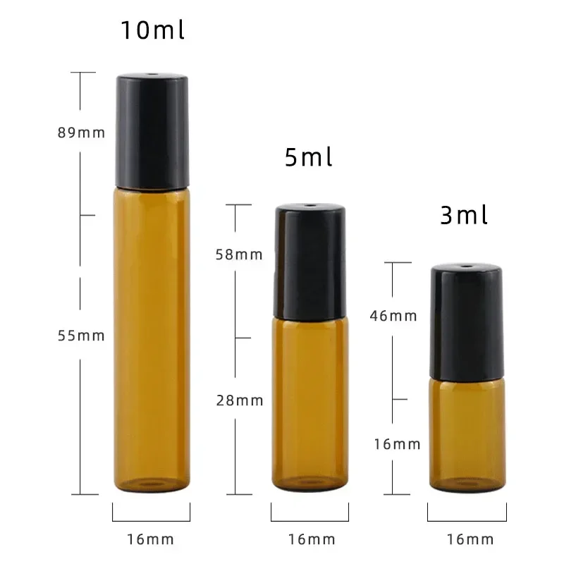 20/30/50Pcs 3/5/10ml Amber Thin Glass Roll on Bottle Essential Oil Vials Sample Test Perfume Bottle With Roller Funnel Syringe