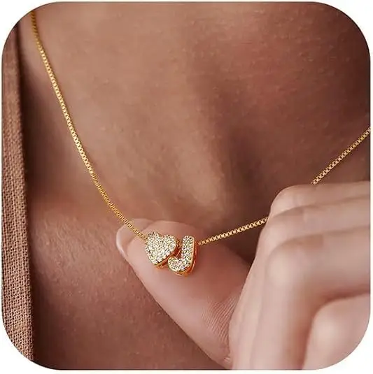 Luxury 24K 9999 Pure Gold real gold Women's simple cute letter heart-shaped letter pendant necklace