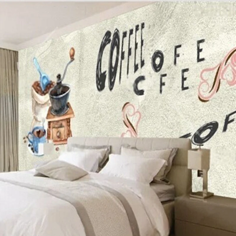 MU9062  Custom Mural Wall Paper Modern and simple hand-painted coffee shop TV background wall