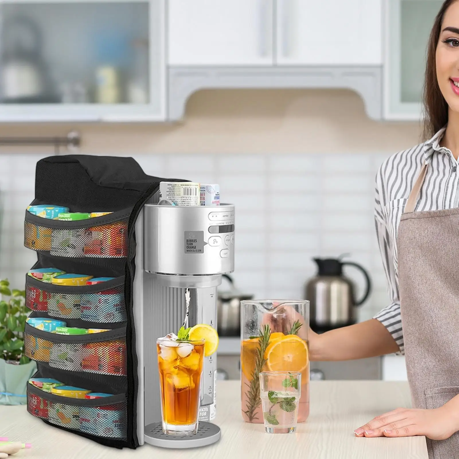 

Чехол для приготовления газировки, пылезащитный чехол для машины для газировки с карманами для хранения, водонепроницаемая сумка для хранения кухонной техники для стручков