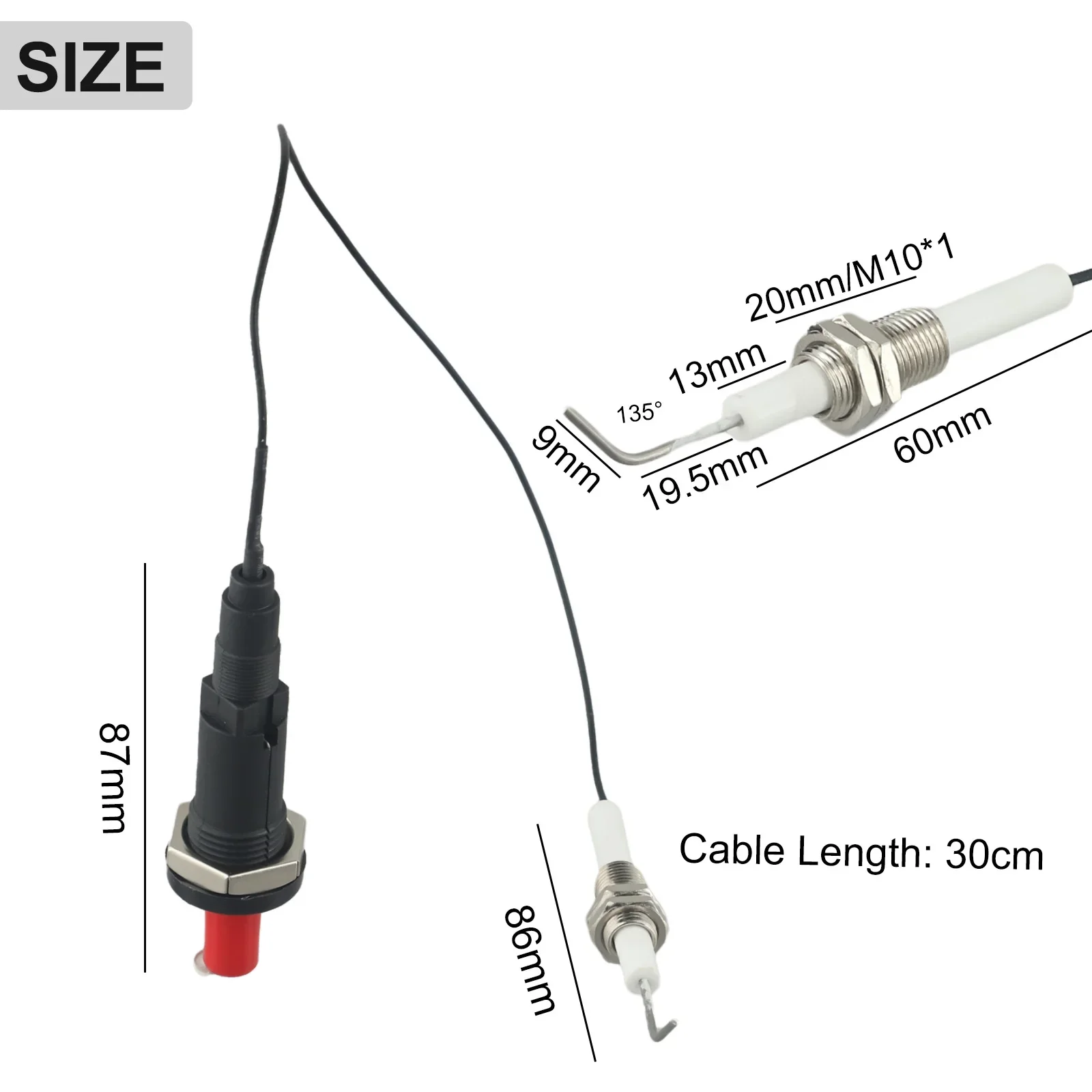 Piezo Spark Ignition Set Piezo Spark Ignition Efficient Piezo Spark Igniter for Fast Gas Stove and Grill Lighting 30cm Cable