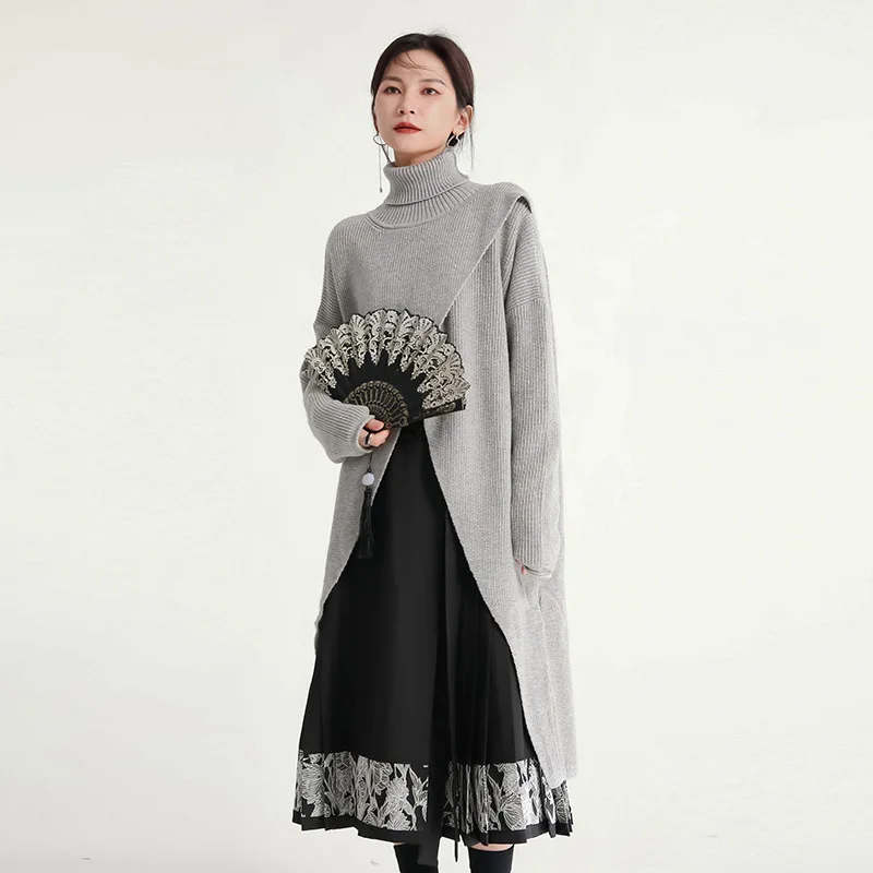 Autumn clothes new fashion simple under spread split knitted dress loose large swing long dress