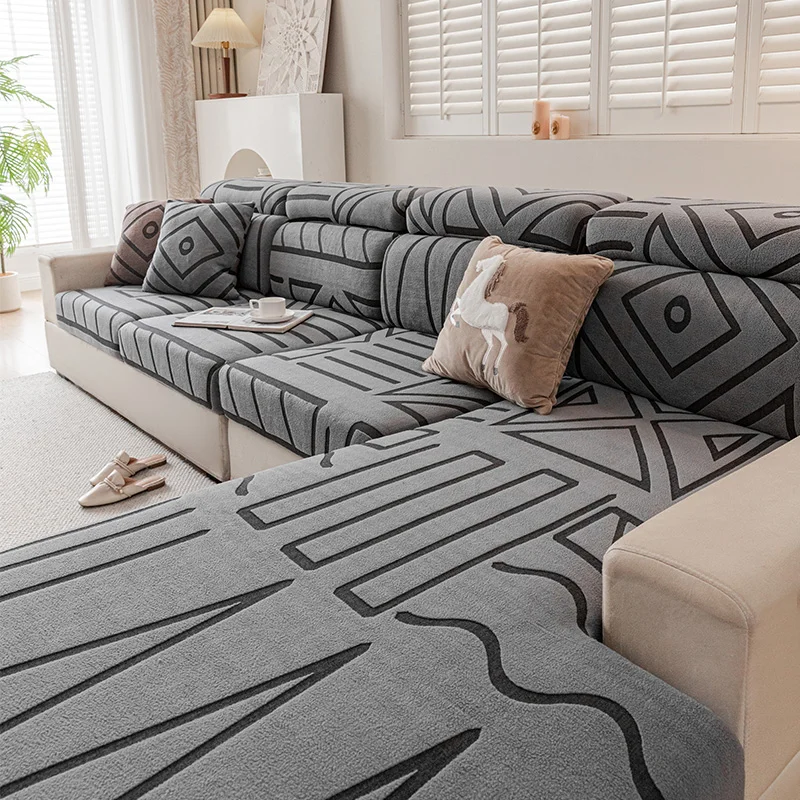 1pc Modern Geometric Pattern Stretch Sofa Cover for  1/2/3/4 seater L-Shaped Sofa Covers  Machine Washable Suitable Living Rooms