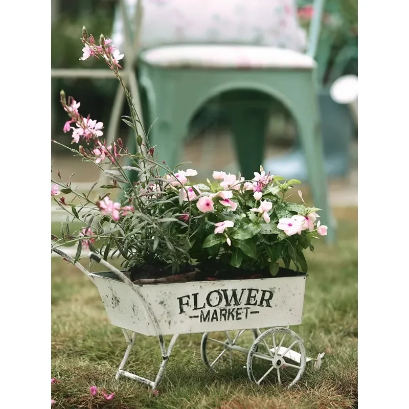 Design trolley flower pot personalized gardening storage garden outdoor decoration retro flower ornament