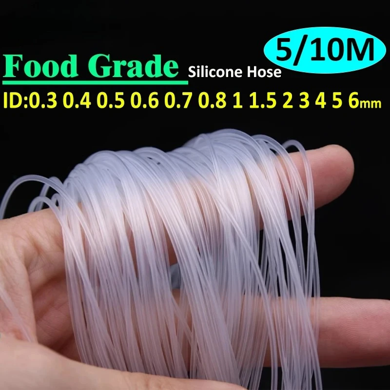 5-10M/roll Food Grade Transparent Silicone Hose ID 0.3 0.4 0.5 0.6 0.8 1 2 3 4 5 6mm Flexible Nontoxic Silicone Capillary Tube