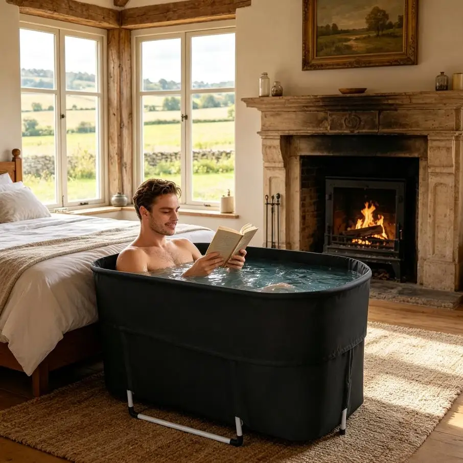

Inflatable Bathtub Portable Outdoor Bathtub Black 6 Layer Insulation Cotton Material 9.92lbs Lightweight 150kg Capacity 115x57x55cm for Adults Camping RV Home Travel with Storage Bag