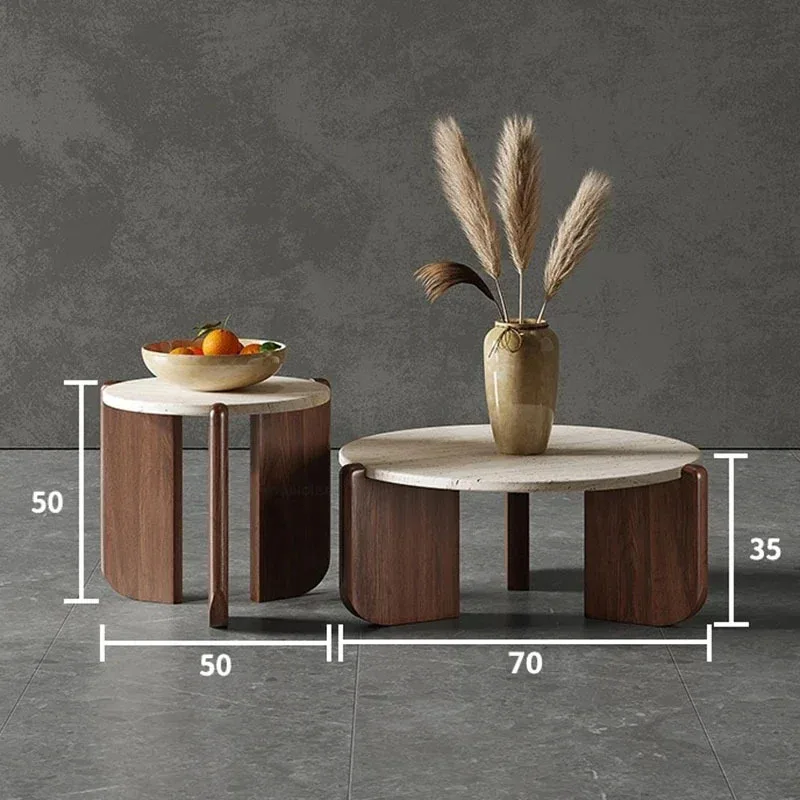 Table Basse Nordique en Bois Massif pour Café, Meuble d'Appoint, Travertin Créatif, Ménage observateur, Luxe, Salon