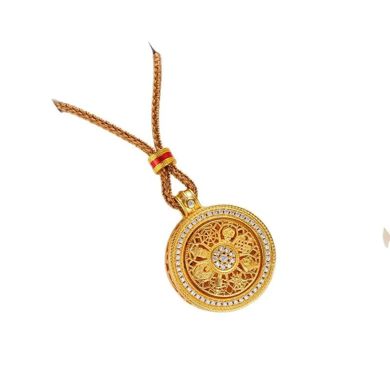 Versatile Fashionable 9999 24K Real Gold Braided Necklace New Rotatable Six-character Mantra Eight-treasure Compass Pendant