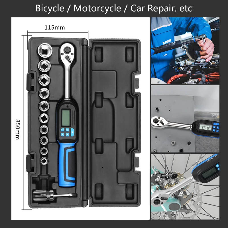 ± 2% High Precision Interchangeable Head Digital Torque Wrench Preset Torque Ratchet Wrench With Buzzer LED Flash Notification