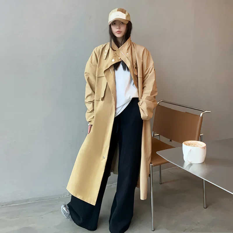 

SuperAen Korean Casual Long Windbreaker 2024 Spring and Autumn New Design Fashion Stand Collar Loose Trench Coat