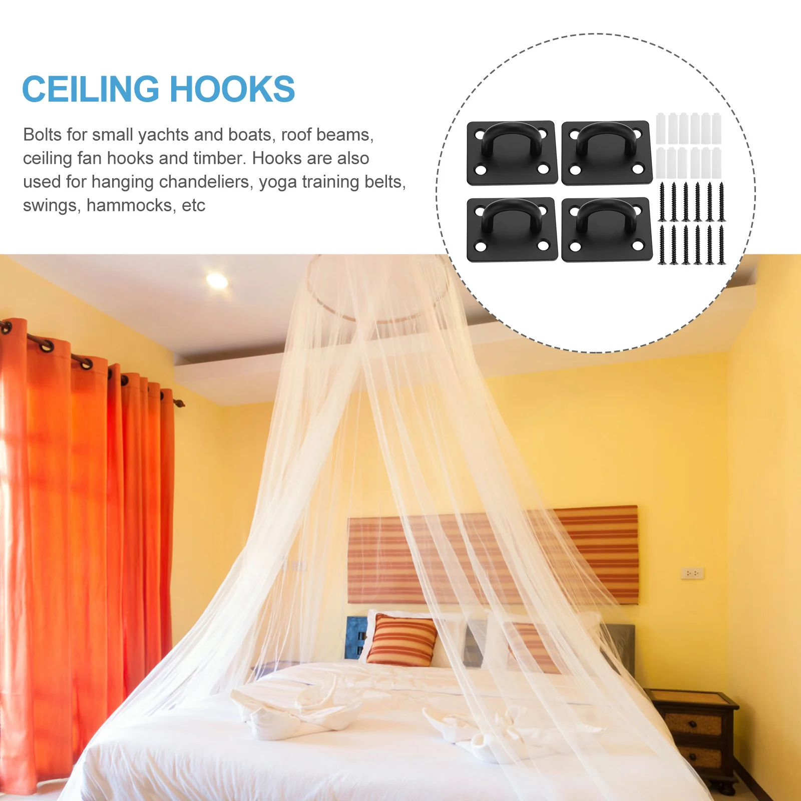 

1 Set Heavy Duty Hook Kit U Shaped Ceiling Hook For Hanging Plants Hammock Swing Stainless Steel Waterproof Durable Easy Install