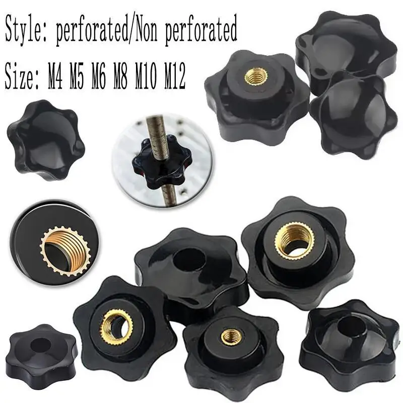 1-5Pcs Black Plum Hand Tighten Thumb  Knob Nut M4 M5 M6 M8 M10 M12 CNC Clamping Handle Mechanical Star Nut Fastener