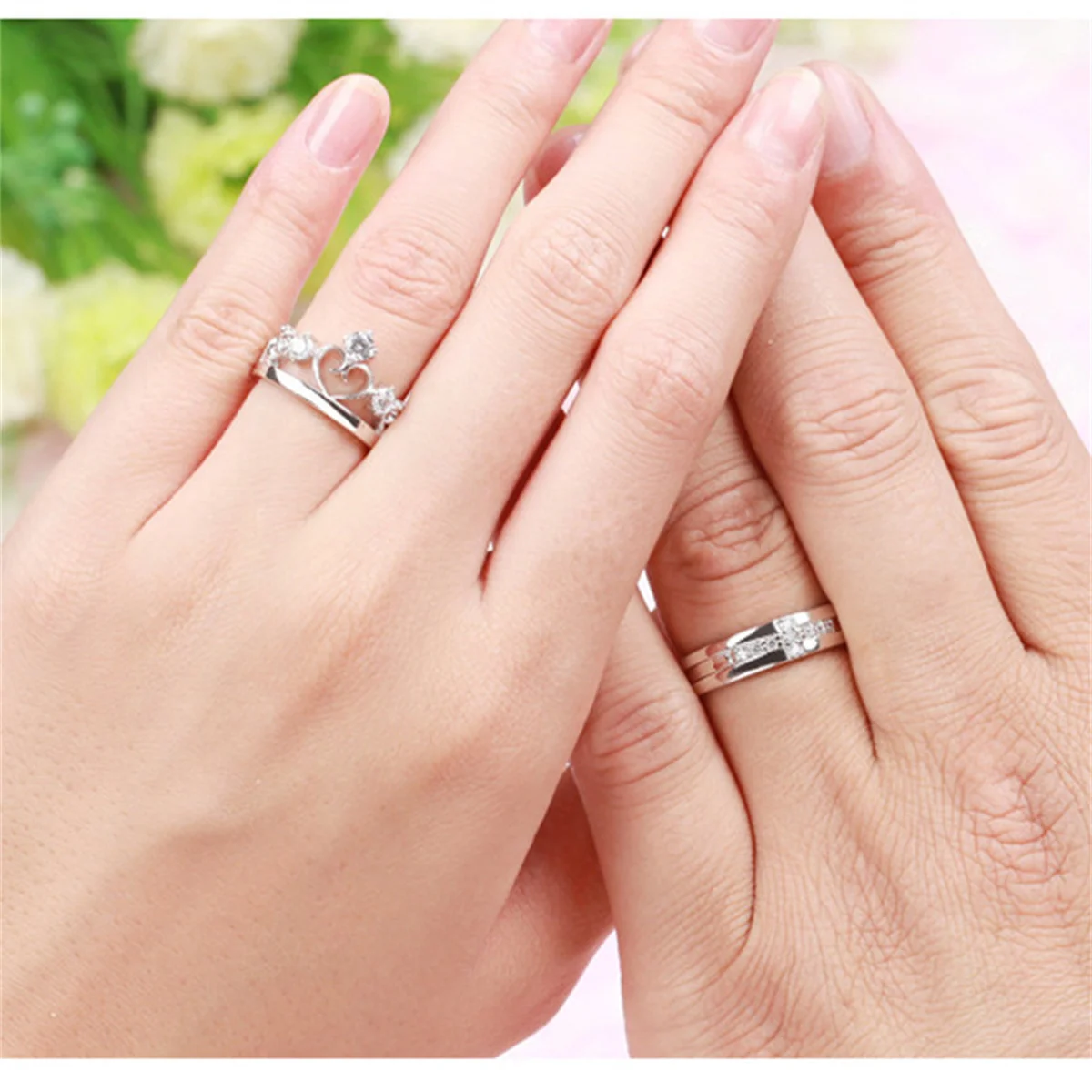 2Pcs Silver Color Luxury Zircon Crown Cross Couple Rings For Lovers Forever Endless Love Wedding Bands Ring Valentines Day Gifts