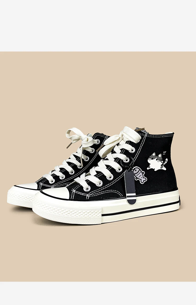 Amy und Michael Kawaii Anime Mädchen Studenten Alltagsschuhe Damen High-Top Canvas-Schuhe Schwarze Schnürschuhe Flache Freizeitsneaker – Detail 9