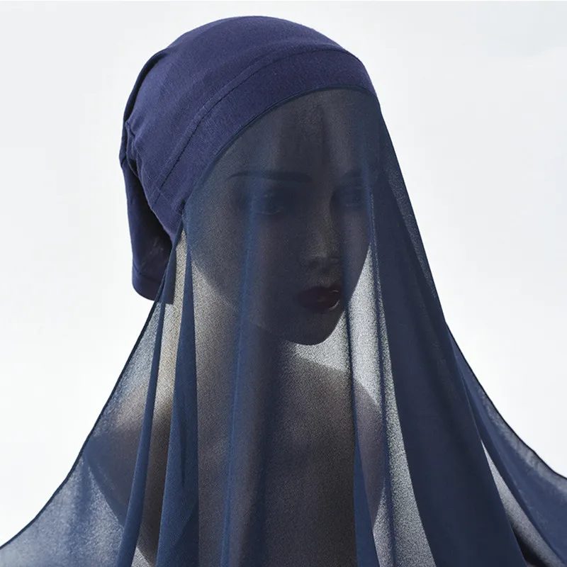 

Instant Hijab With Cap Heavy Chiffon Jersey Hijab For Women Veil Muslim Fashion Islam Hijab Cap Scarf For Muslim Women Headscarf