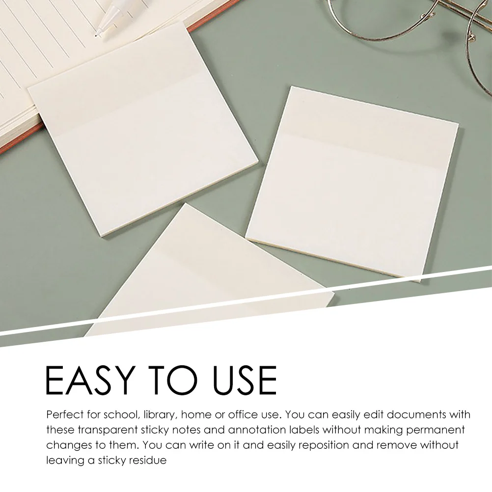 

6Pcs Transparent Clear Self-Stick Removable Memo Pads Portable Message Reminder for Study Work and Office