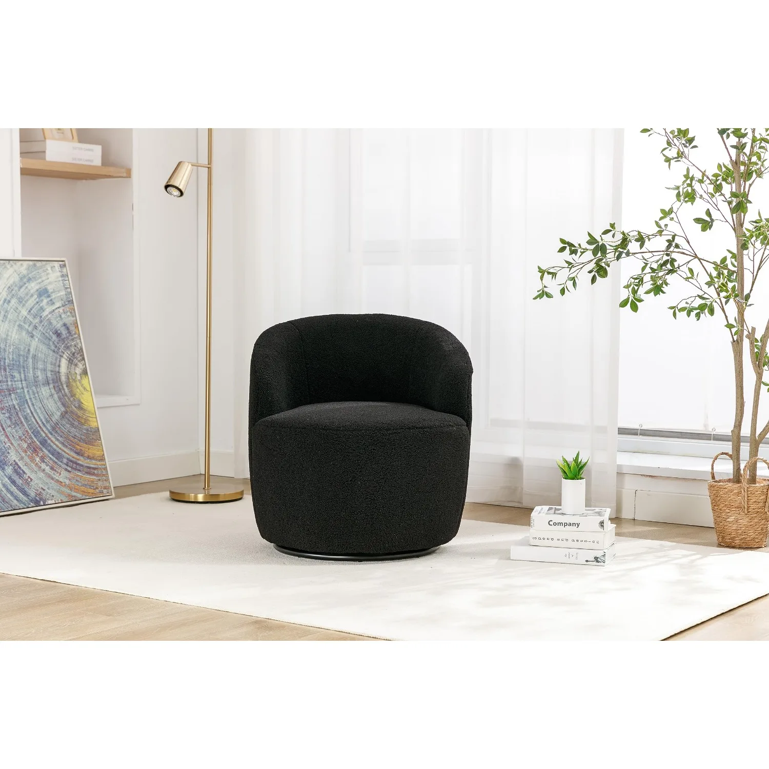 Swivel Accent Barrel Chair Teddy Boucle Armchair Upholstered Cozy Club Leisure Chair for Living Room Bedroom