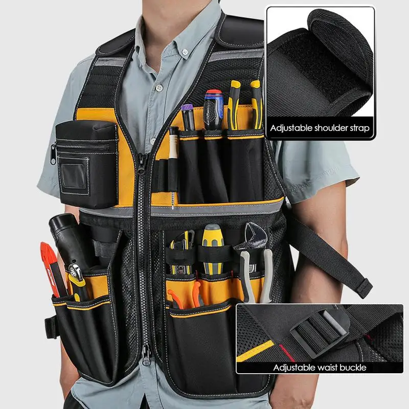 Workwear Allround Work Tool Vest Safety Vest Multi-pockets And Zipper Heavy Duty Tool Vest Electrician Hardware Storage Bag