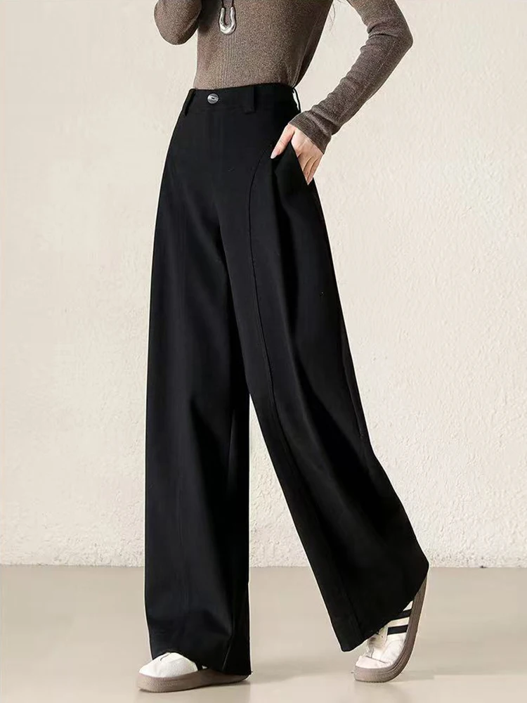 กางเกงขายาวทรงตรงผู้หญิง สไตล์วินเทจ สำหรับสาวออฟฟิศ ใส่ได้ทั้งฤดูใบไม้ร่วงและฤดูหนาว ลำลอง ใหม่ ทรงหลวม สีพื้น มีกระเป๋า สไตล์เรโทร