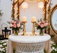 Gold Candlestick Metal Pillar Candle Holders, Flameless Candlestick Holders Stand Centerpieces Decoration Ideal for Weddings 635