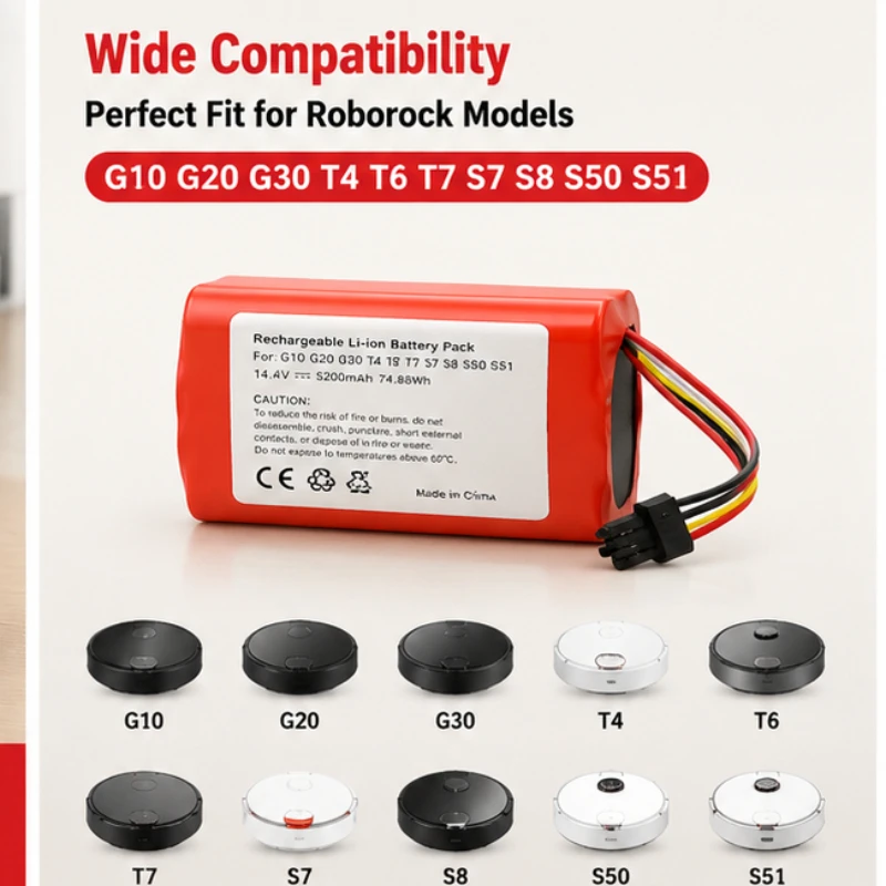 5200MAH Battery Life Suitable for Stone Sweeper G10 G20 G30T4 T6 T7 S7 S8 S50 S51  Multi Model Long-lasting Battery Pack