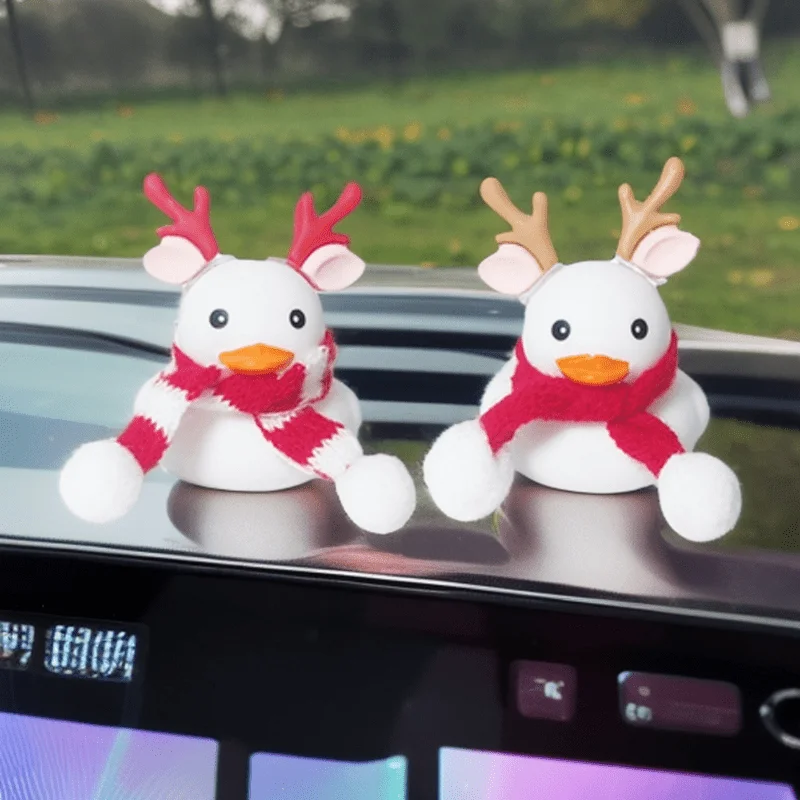 Rubber Duck Car Ornaments Car Dashboard Decorations for Christmas Decor and Home Decorations with Red and White Elk Antlers