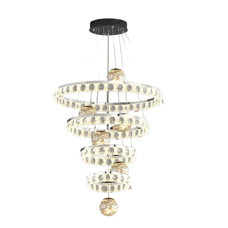 Light luxury living room dining room chandelier, simple atmosphere villa building middle floor lotf crystal lamp, duplex
