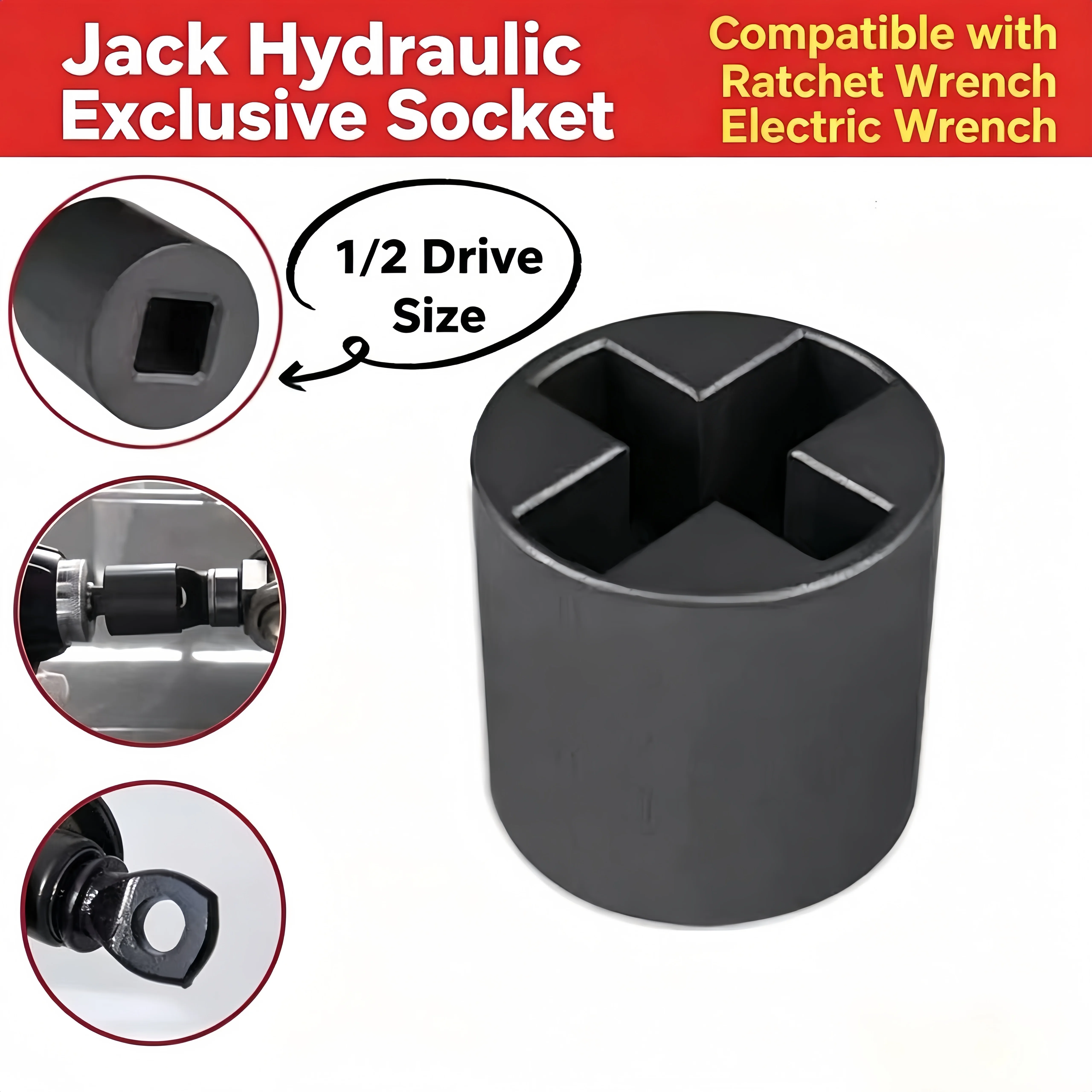 Universal 1/2 Scissor Car Jack Adapter RV Stabilizer Drill Compatible High Hardness Steel Ball Joint Impact Socket Wrench Tool