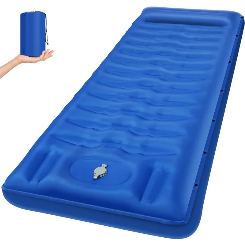 Single‑Person Foot‑Inflatable Camping Sleeping Pad Thick Moisture‑Resistant Air Mattress with Drawstring Portable Camping Gear