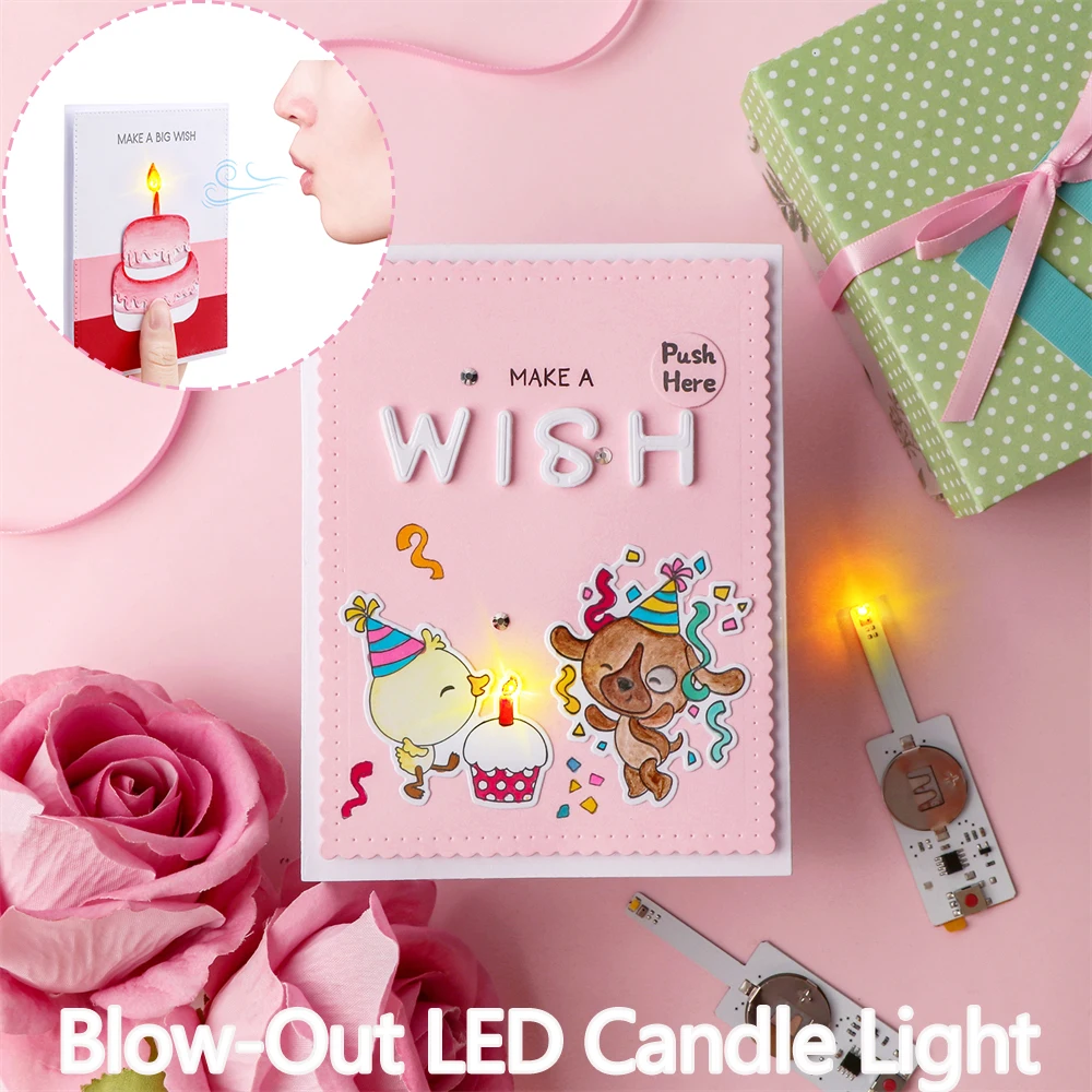 3 Pcs/set Creative Blow-Out LED Candle Light for Light-Up Birthday Card Perfect for Scrapbook layouts and POP-up Projects Light