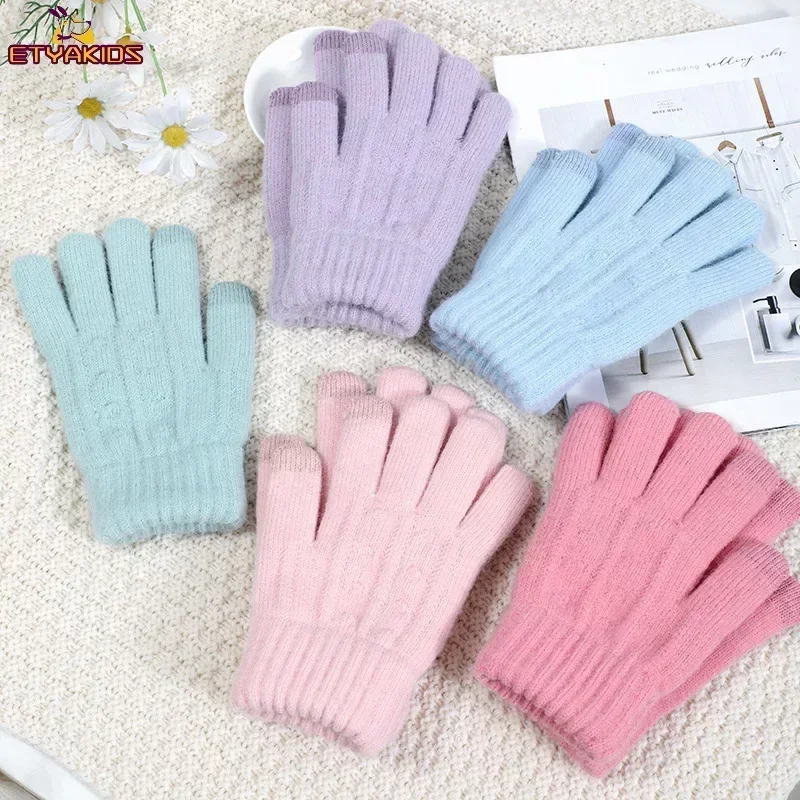 1Pairs Hot Sale Winter Warm Gloves for Children Boys Girls Screen Saver Warm Gloves Kids Outdoor Playing Gloves 3-12Years Old