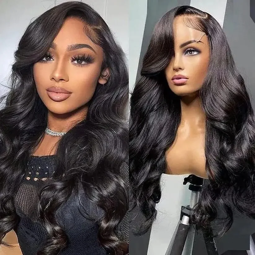 Perruque Lace Front Wig Body Wave brésilienne naturelle, cheveux humains, pre-plucked, avec baby hair, sans colle, HD, 13x6, 40 pouces, pour femmes