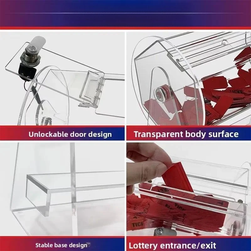 High transparency acrylic lottery box with lottery dial and handle, size 10.9x16.5x11 inches